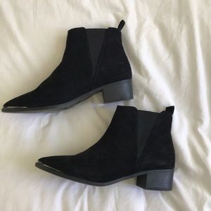 Black suede booties.